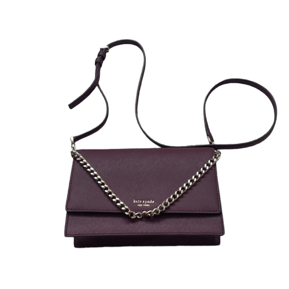 Kate Spade Maroon Crossbody Bag with Gold Chain Strap